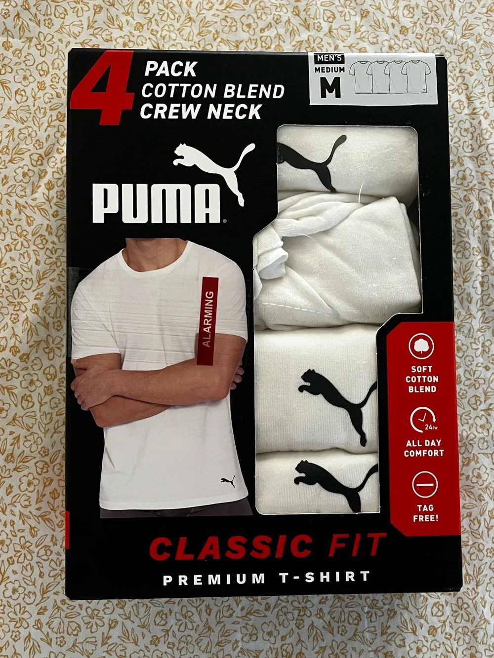Puma 4-Pack M White Cotton Blend Crew Neck T-Shirts - Classic Fit